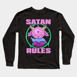 SATAN RULES Funny Sarcastic Satanic Pentagram Pastel Kawaii Goat Devil Long Sleeve T-Shirt